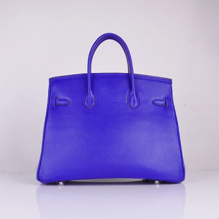 Hermes 6089 Birkin 35CM Tote Bag Blue Clemence Leather Silver